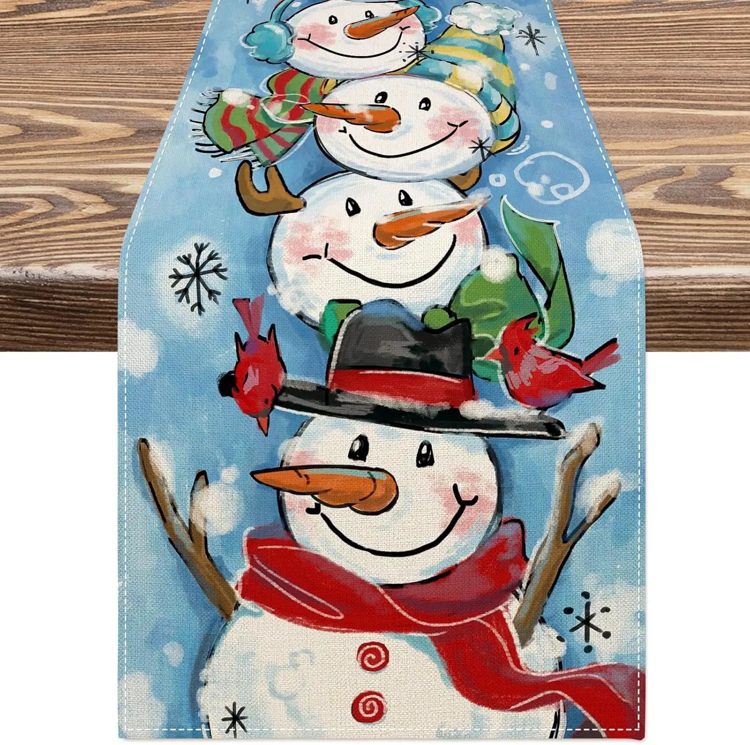 Charming Snowman Linen Table Runner for Christmas