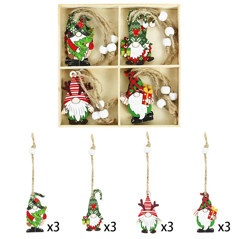 12 Festive Christmas Gnome Wooden Ornaments - Image 25