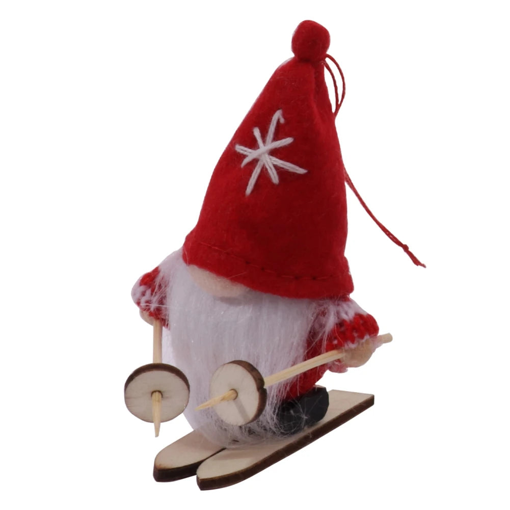 Charming Christmas Gnome Plush Doll with Skis - Image 2