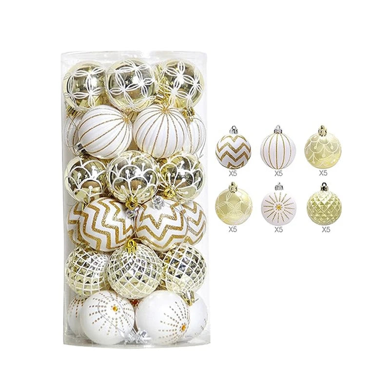 30PCS Shatterproof Gold & White Christmas Ornaments - Image 4