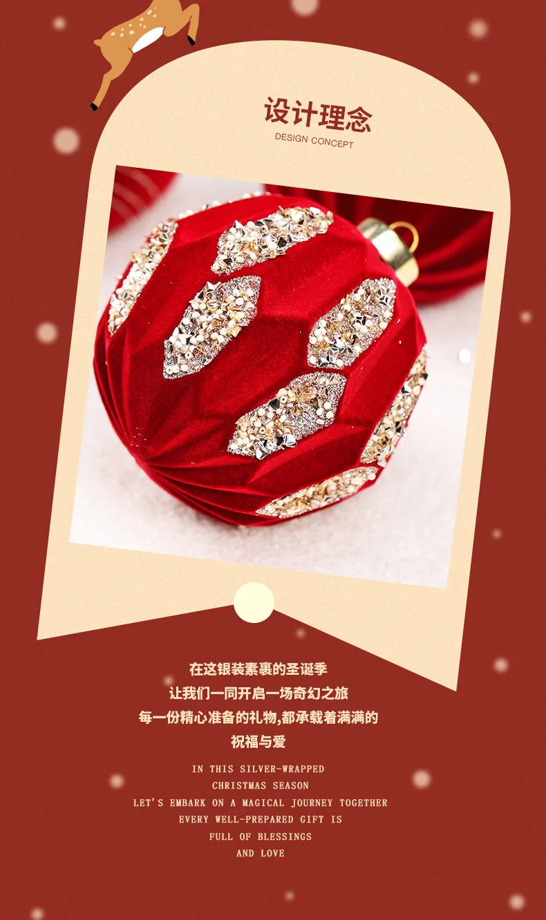 Flocking Red Christmas Ball Ornaments - 4 Pack - Image 18