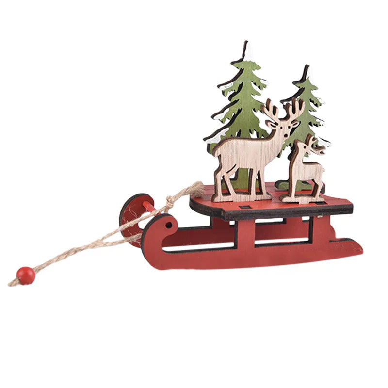 Festive Wooden Sleigh Ornaments for Christmas Trees - Image 2