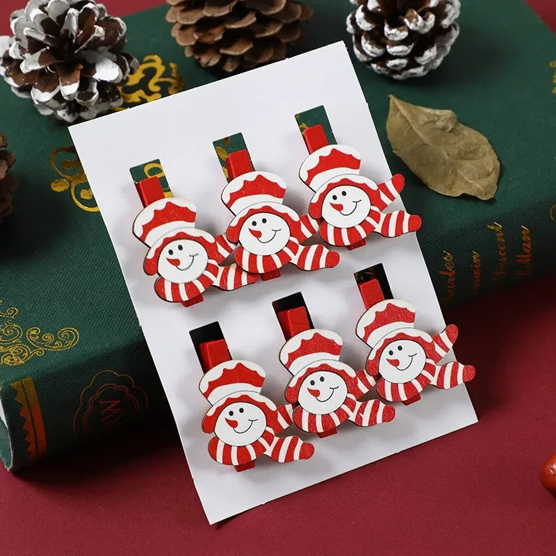 Festive 6pcs Wooden Christmas Clip Ornaments - Image 8