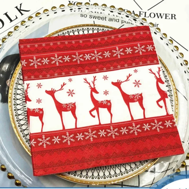 Festive Red Moose Printed Napkins for Christmas