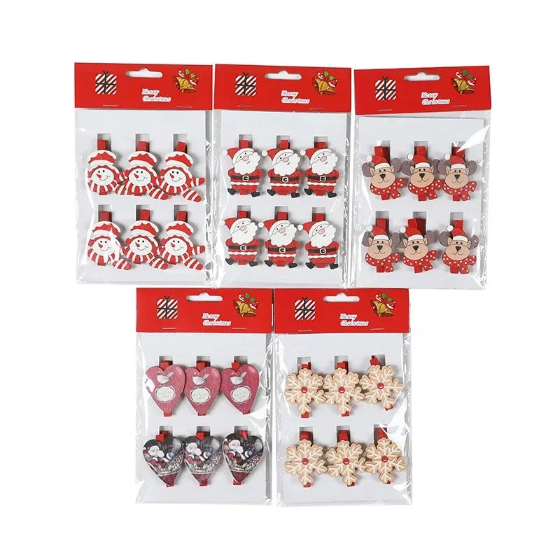 Festive 6pcs Wooden Christmas Clip Ornaments - Image 17