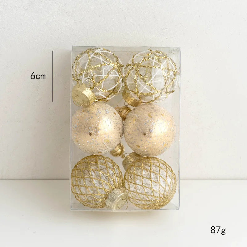 Chic Champagne Red Christmas Ball Ornaments - 6pcs - Image 2