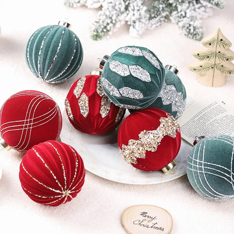 Flocking Red Christmas Ball Ornaments - 4 Pack - Image 3