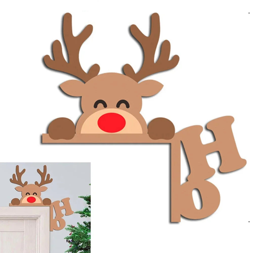 Wooden Santa & Deer Door Frame Ornament