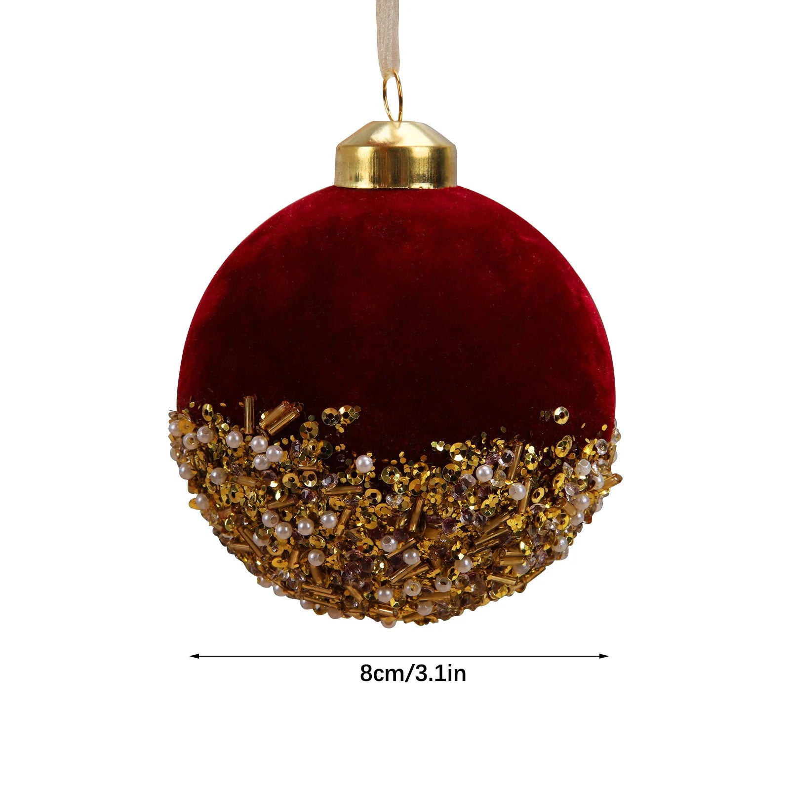 Burgundy Flocking Christmas Glass Ball Ornament - Image 6