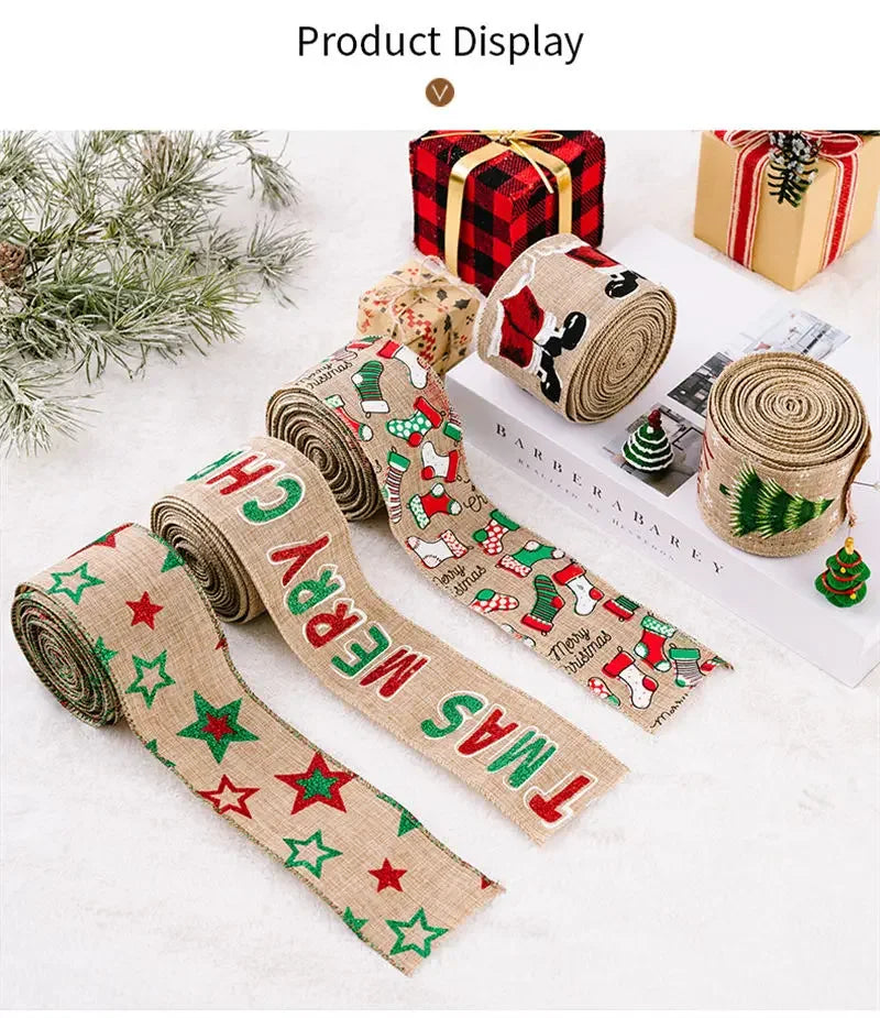 Festive Linen Wire Edge Christmas Ribbon Roll - Image 17