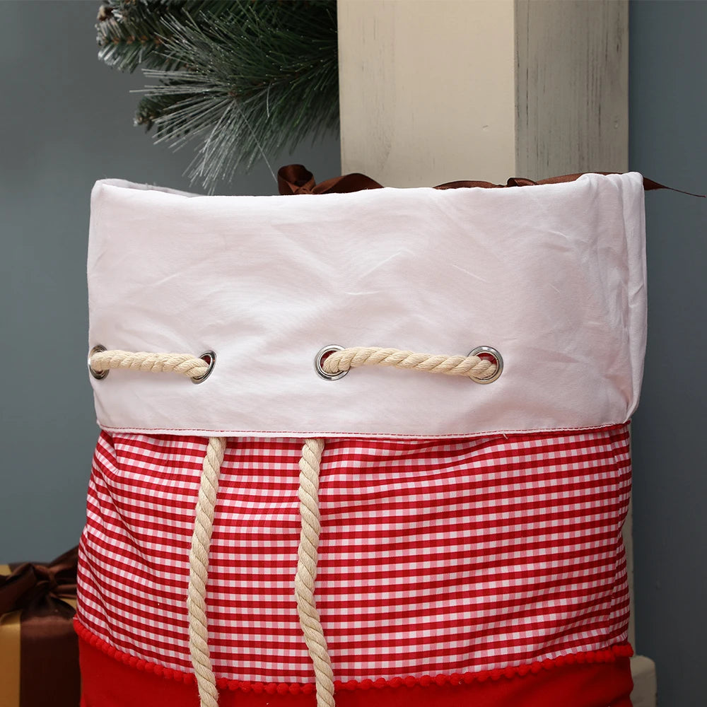Personalized Santa Sack with Pom Poms & Patterns - Image 9