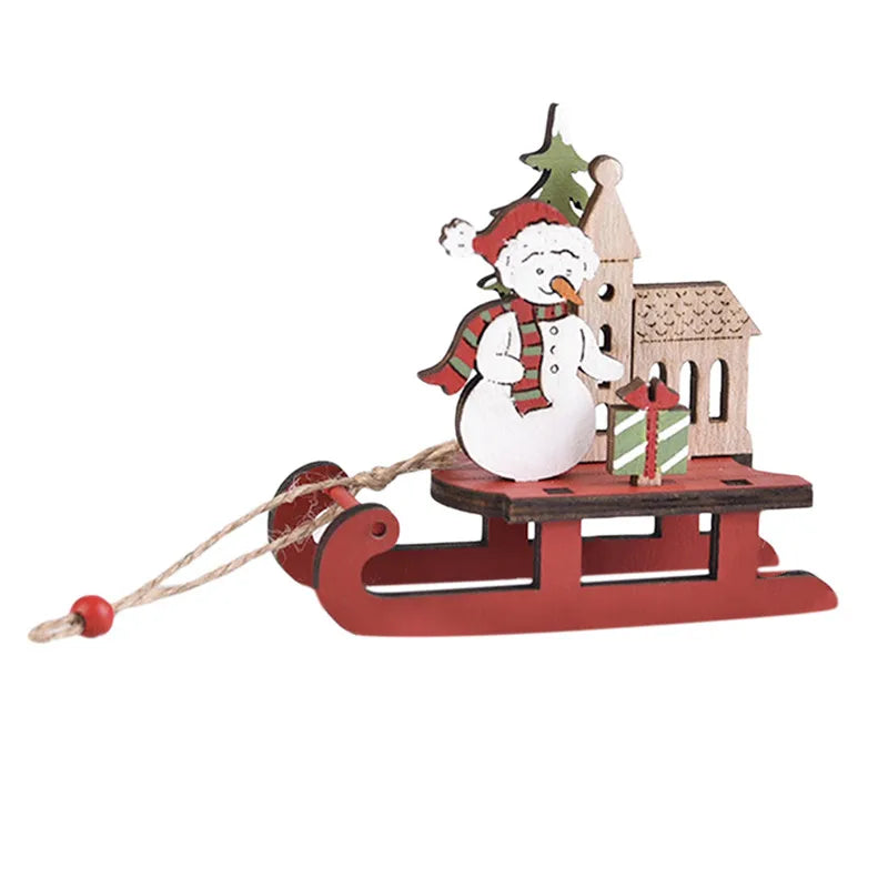 Festive Wooden Sleigh Ornaments for Christmas Trees - Image 5