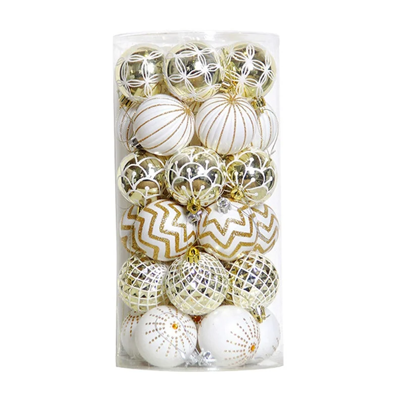 30PC Golden & White Shatterproof Christmas Ball Ornaments