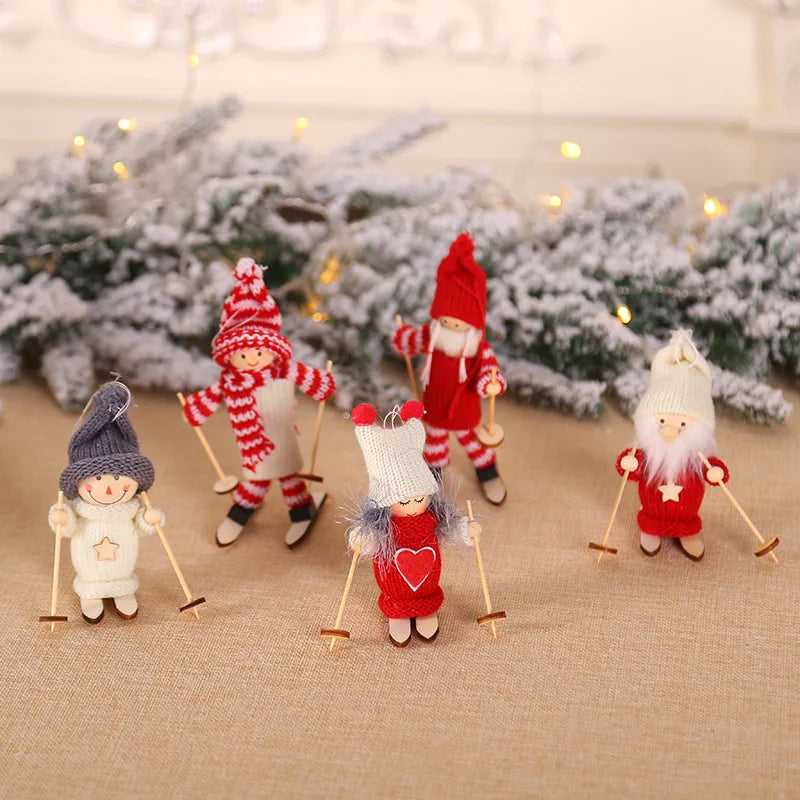 Charming Wooden Ski Dolls for Christmas Tree Decor