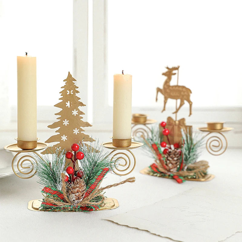 Elegant Golden Christmas Candle Holder Ornament