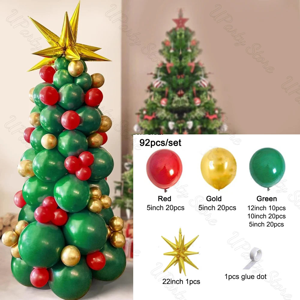 92Pcs Festive Christmas Balloon Set - Gold & Red - Image 2