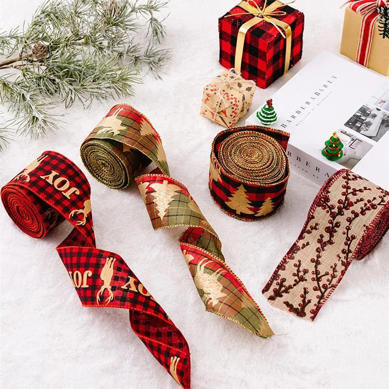 Festive Linen Wire Edge Christmas Ribbon Roll - Image 9