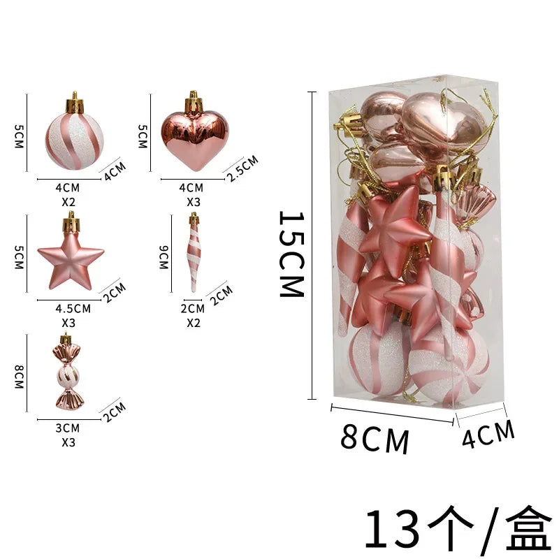 13-Piece Rose Gold Christmas Ornament Set - Image 4