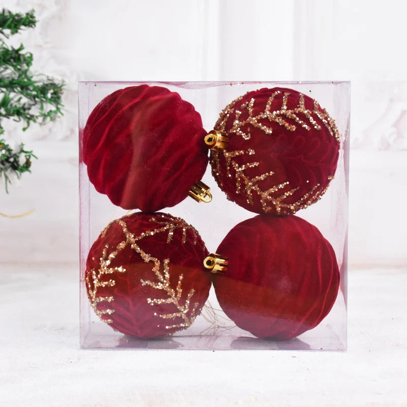 4pcs Velvet Red Christmas Ball Ornaments - Image 2