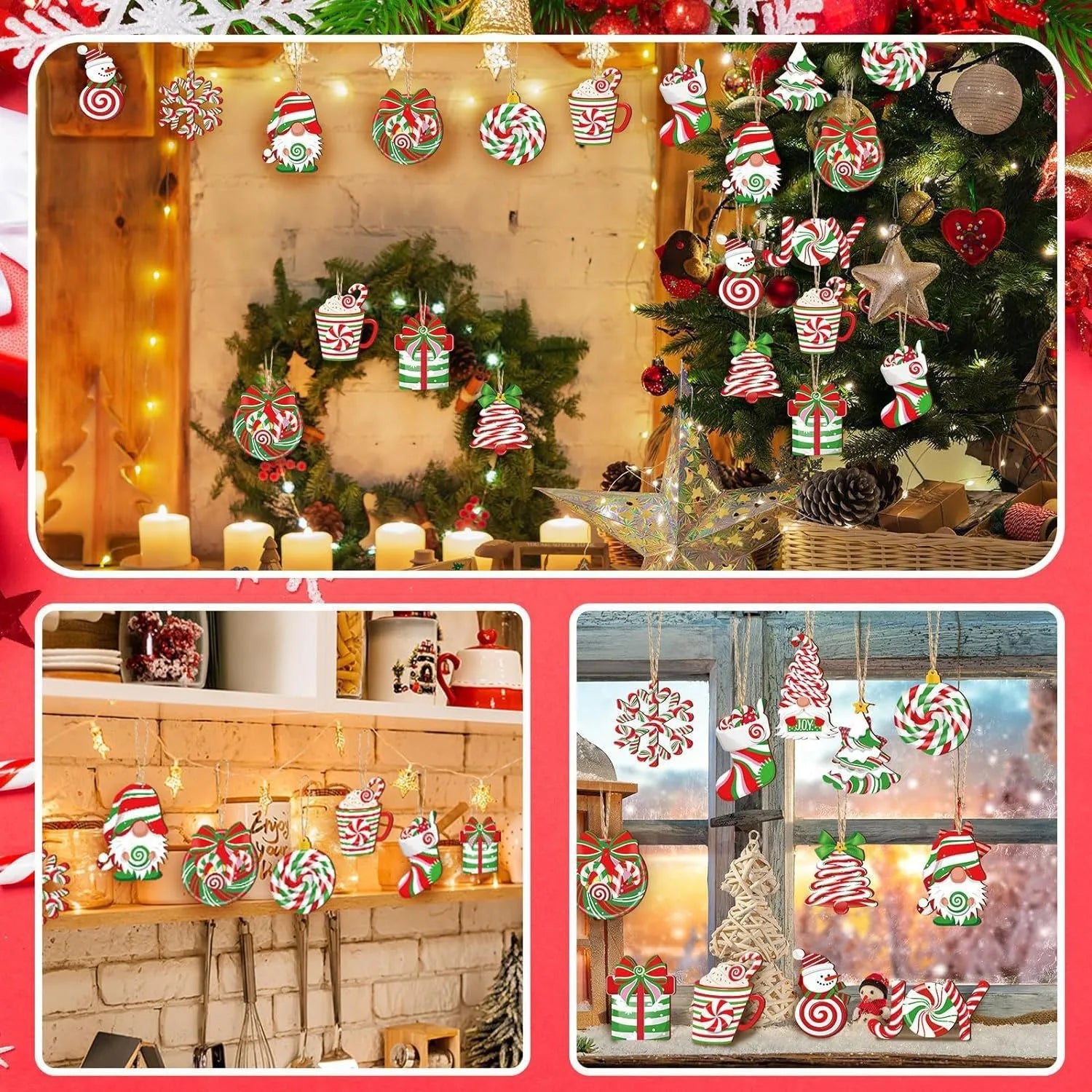 Festive Candy Cane Tree Ornaments - Red & White - Image 5