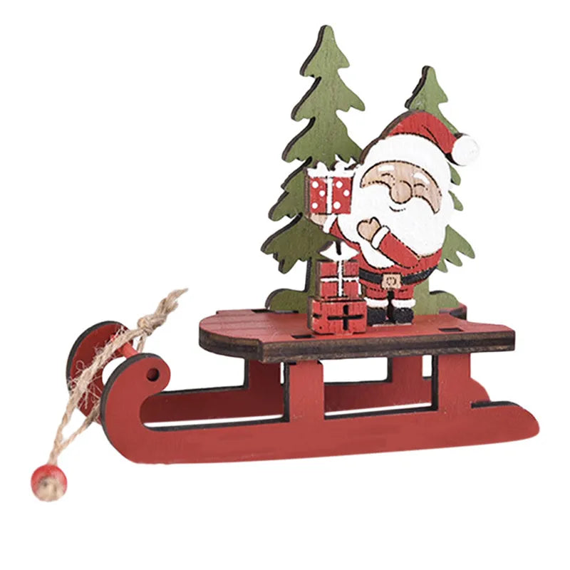 Festive Wooden Sleigh Ornaments for Christmas Trees - Image 4