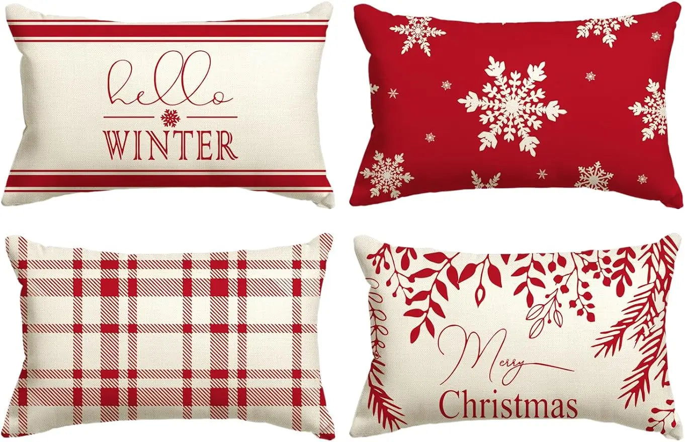 Festive Red Snowflake Pillow Cover for Christmas