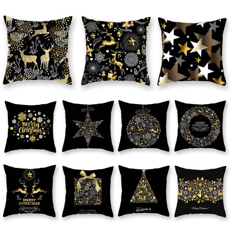 Elegant Black and Gold Christmas Cushion Cover - Image 7