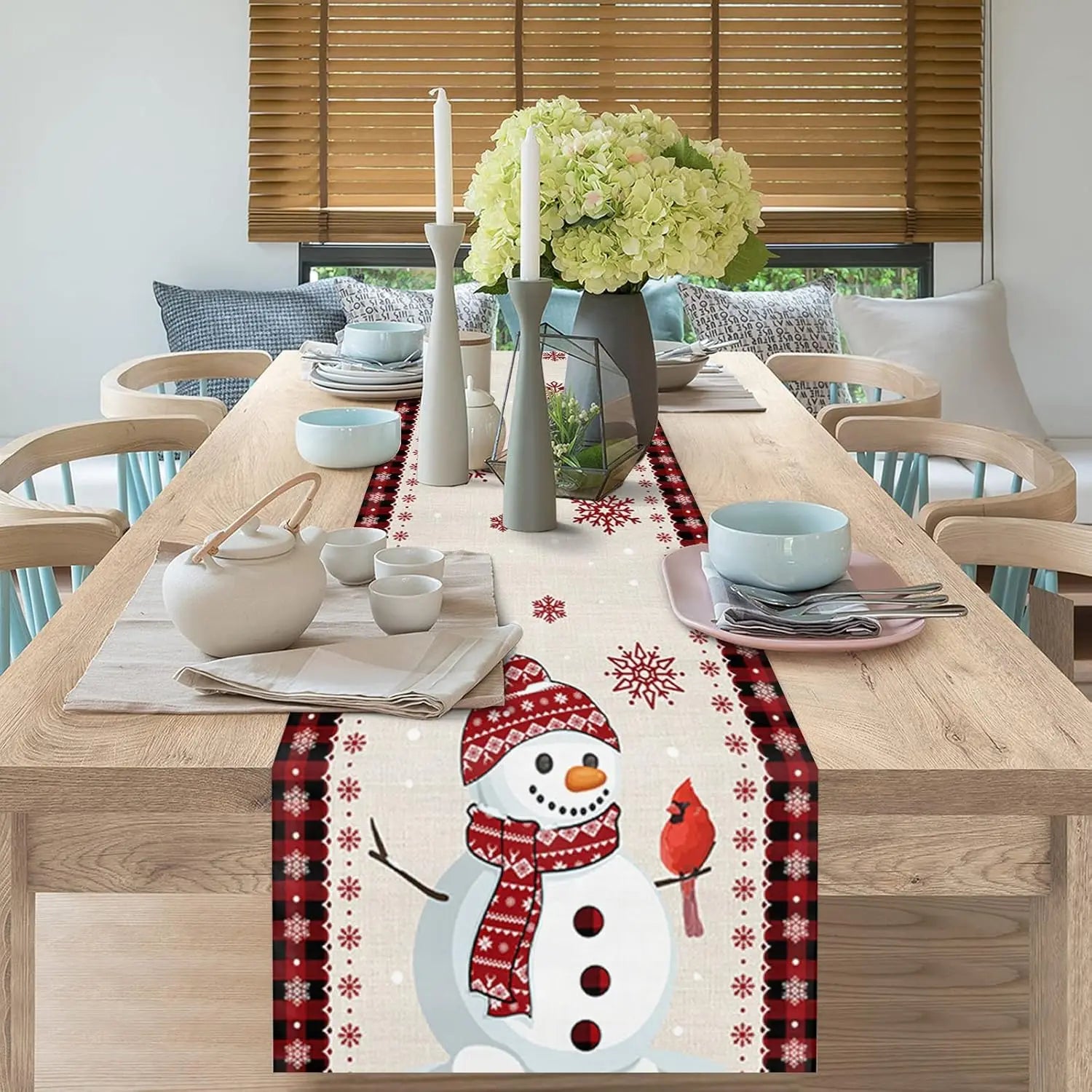Cozy Christmas Snowman & Cardinal Table Runner - Image 5