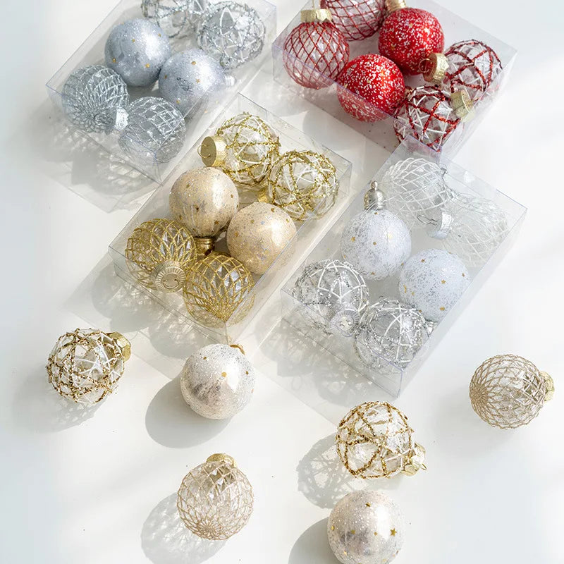 Chic Champagne Red Christmas Ball Ornaments - 6pcs