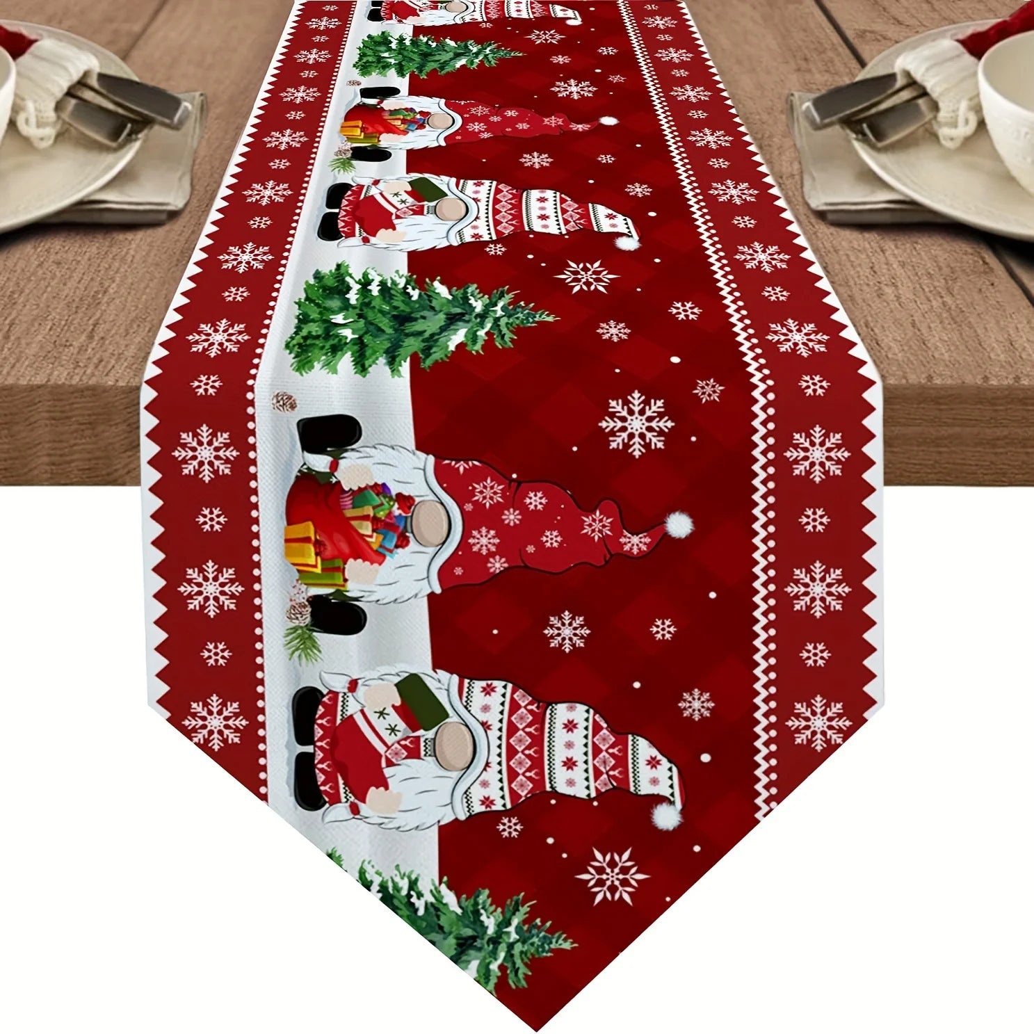 Charming Gnome Snowflake Christmas Table Runner - Image 7