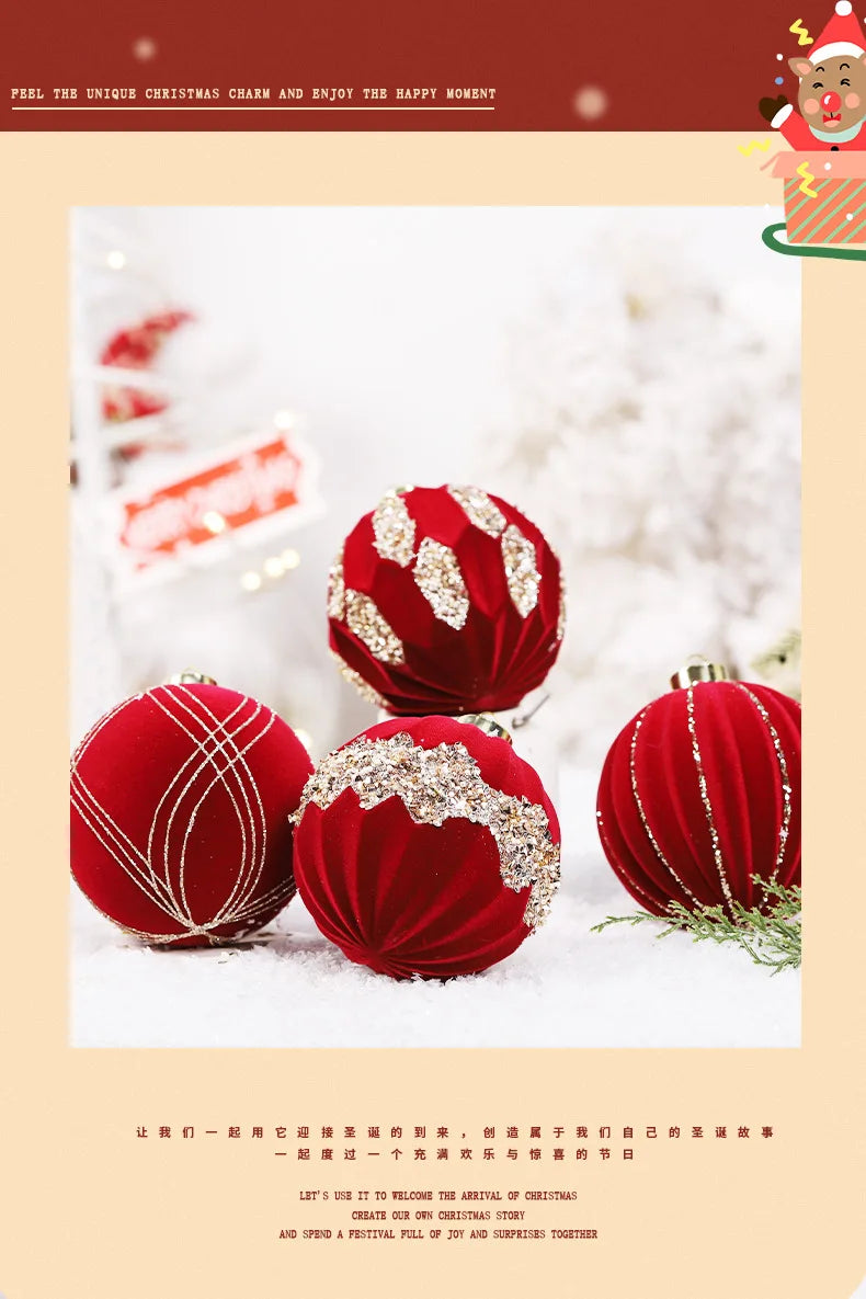 Flocking Red Christmas Ball Ornaments - 4 Pack - Image 8