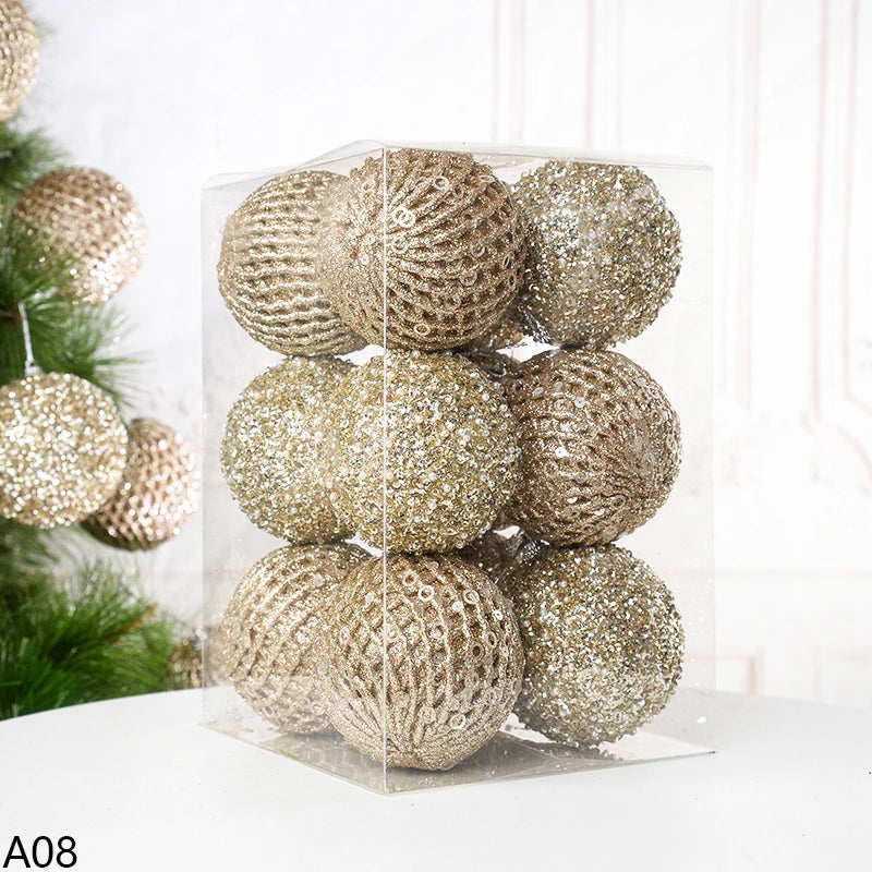 12pcs Glitter Foam Christmas Ornament Balls - Festive Decor - Image 2