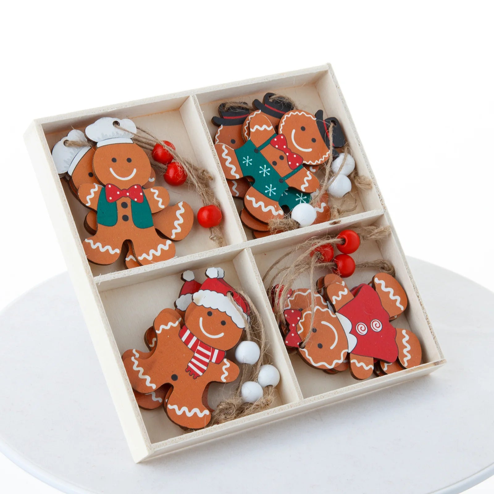 12pcs Cute Wooden Gingerbread Man Tree Ornaments - Image 8