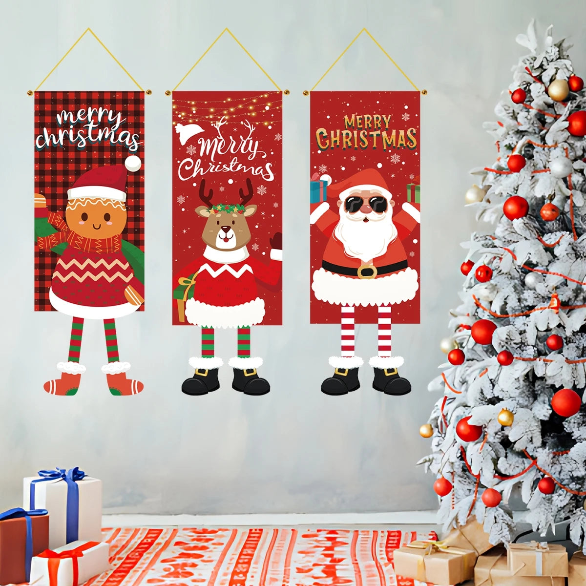 Festive Christmas Hanging Flags for Home Decor