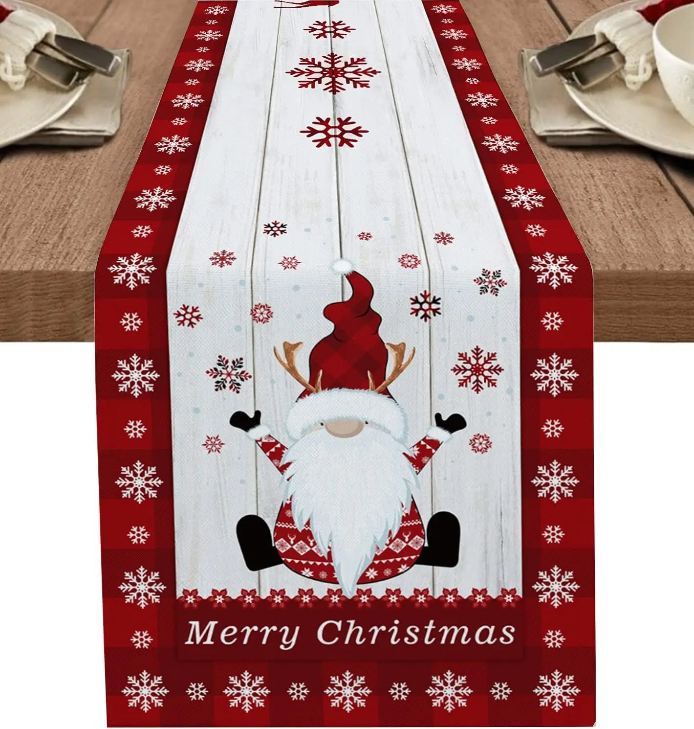 Festive Gnome Snowflake Table Runner for Christmas