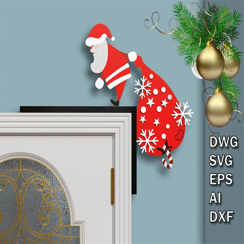 Festive Cartoon Wooden Christmas Door Decor - Image 7