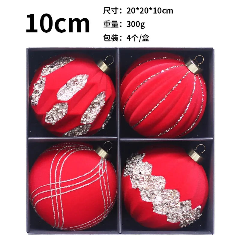 Flocking Red Christmas Ball Ornaments - 4 Pack - Image 12