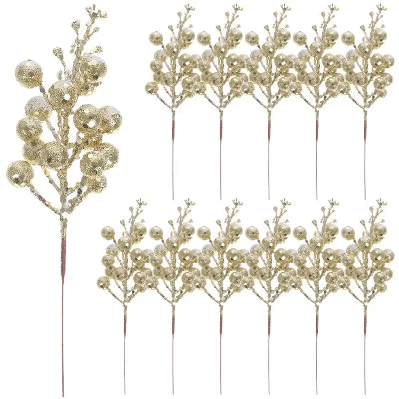 12Pcs Glitter Christmas Berries for Festive Decor - Image 5