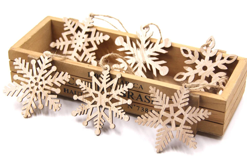 12PC Christmas Snowflake Wooden Ornaments for Holiday Decor - Image 22