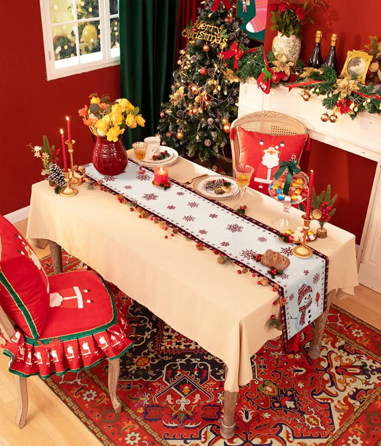 Cozy Christmas Snowman & Cardinal Table Runner - Image 3