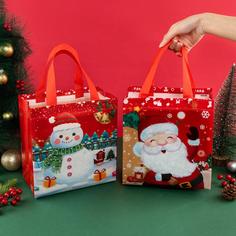 Festive Red Reusable Christmas Gift Tote Bags