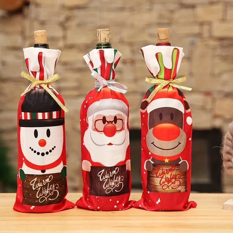 Festive 3PCS Christmas Bottle Decorations: Snowman, Elk, Santa - Image 3
