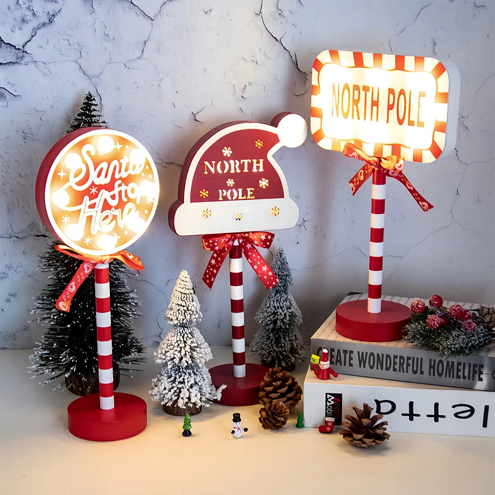 Charming Santa North Pole Wooden LED Sign - Image 12
