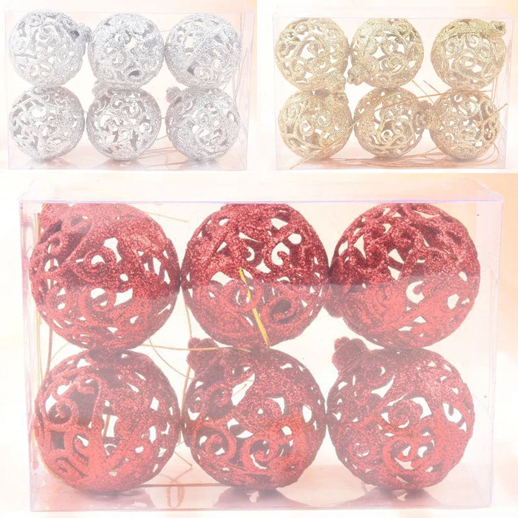 6 Sparkling Christmas Glitter Ball Ornaments