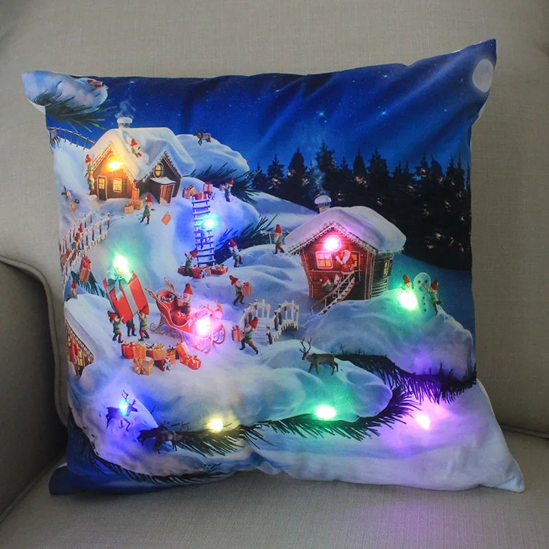 Illuminated Christmas Pillowcase with Santa & Snowman - Image 10