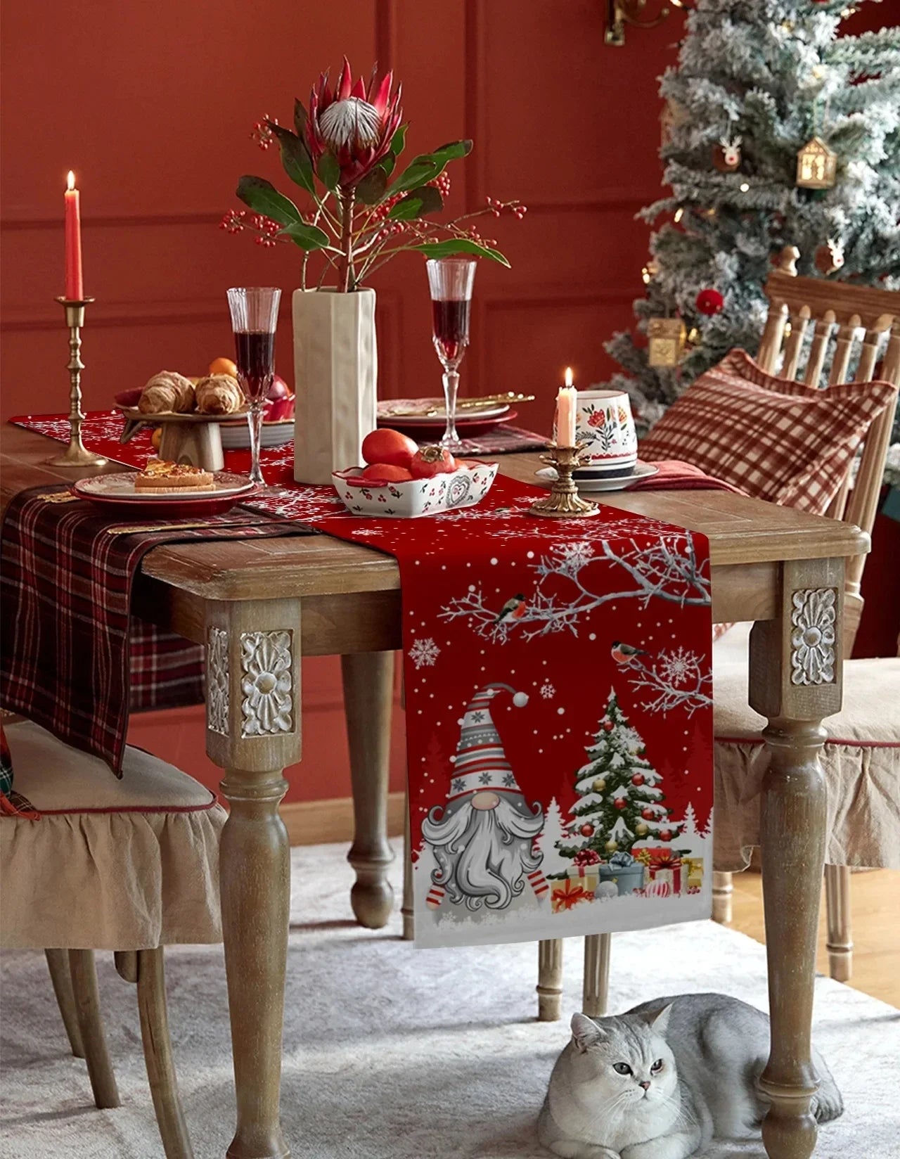 Charming Christmas Gnome Snowflake Table Runner Decor - Image 4
