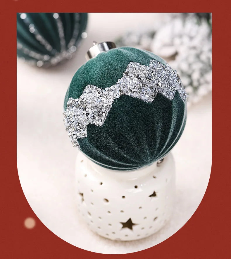Flocking Red Christmas Ball Ornaments - 4 Pack - Image 19