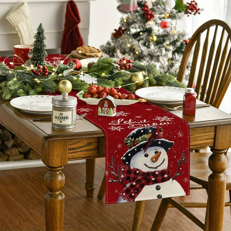 Festive Christmas Table Runner with Santa & Snowman