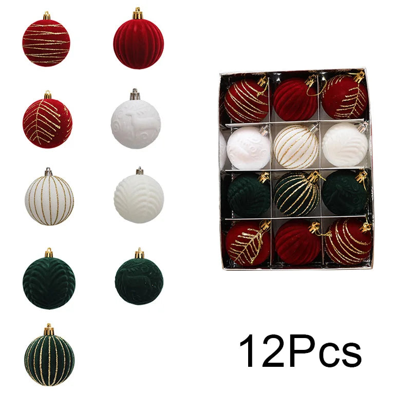 12pcs Velvet Wine Red Christmas Ball Ornaments - Image 4