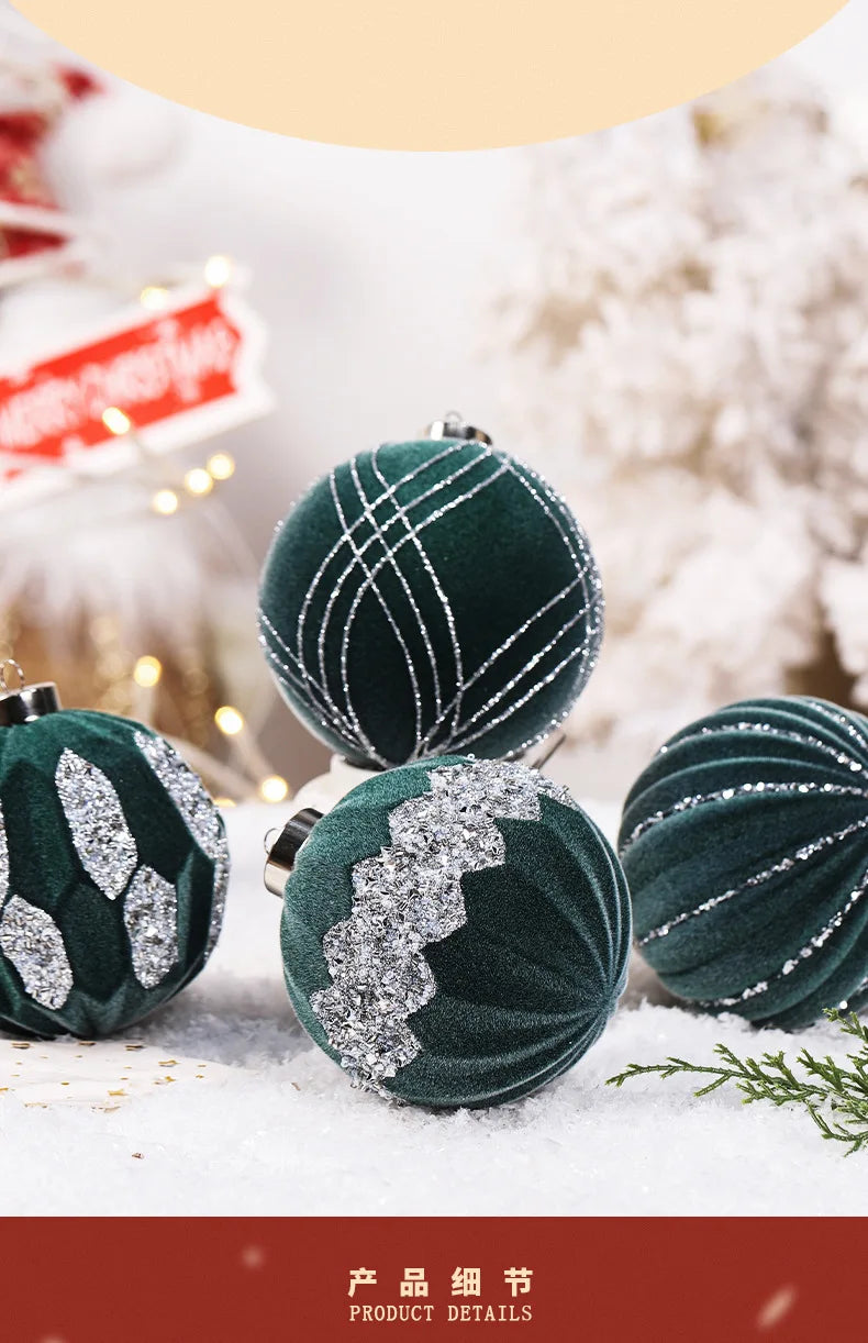 Flocking Red Christmas Ball Ornaments - 4 Pack - Image 9